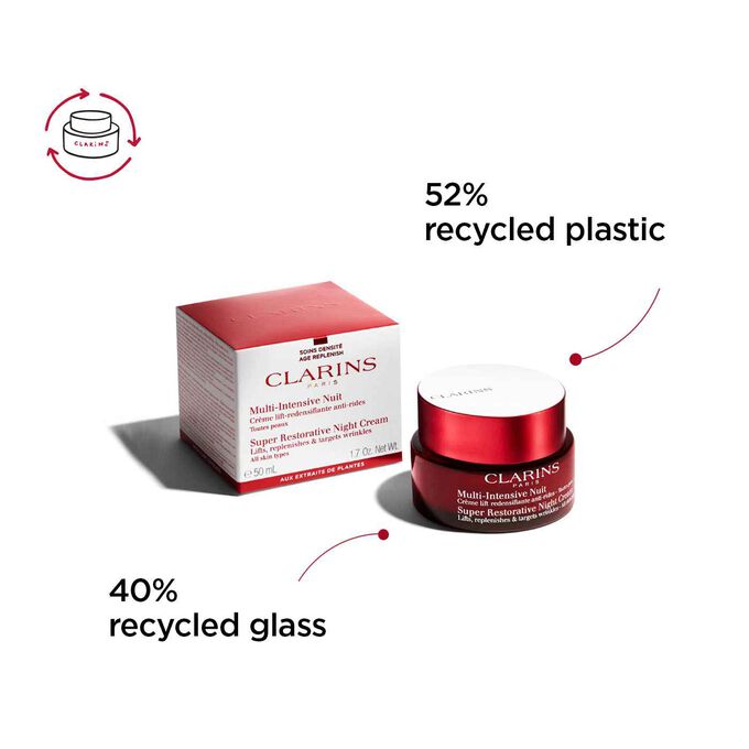 Super-Restorative Night Cream All Skin Type pack and packaging from recyled glass and recycled plastic